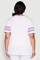 Womens Plus Size Varsity Stripe New York Graphic Jersey, Multi, Size 3X