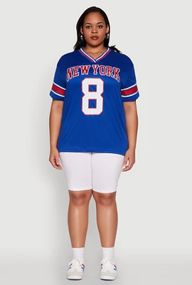 Womens Plus Varsity Stripe New York Graphic Jersey,