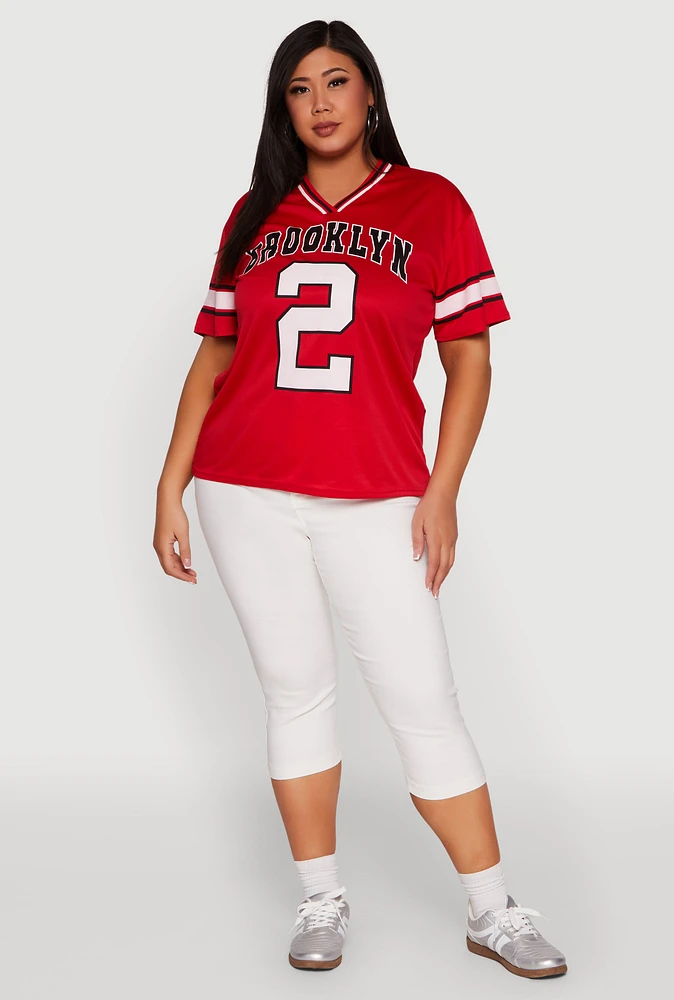 Womens Plus Size Brooklyn 2 Football Jersey, Red, Size 3X