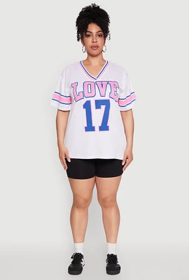 Womens Plus Size Love 17 Football Jersey, White, Size 1X