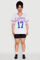 Womens Plus Size Love 17 Football Jersey, White, Size 1X