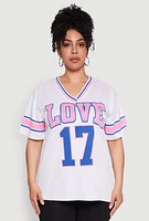 Womens Plus Size Love 17 Football Jersey, White, Size 1X