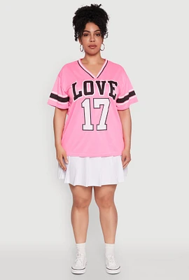 Womens Plus Size Love 17 Football Jersey, Pink, Size 1X