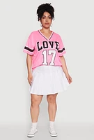 Womens Plus Size Love 17 Football Jersey, Pink, Size 1X