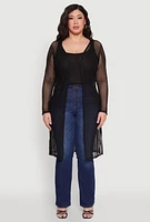 Womens Plus Shadow Stripe Mesh Duster, 1X
