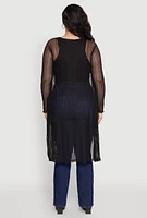 Womens Plus Shadow Stripe Mesh Duster, 1X