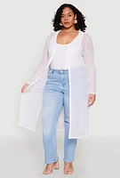 Womens Plus Size Shadow Stripe Mesh Duster, White, Size 2X
