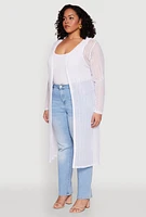 Womens Plus Size Shadow Stripe Mesh Duster, White, Size 2X