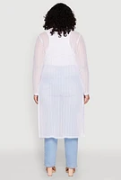 Womens Plus Size Shadow Stripe Mesh Duster, White, Size 2X