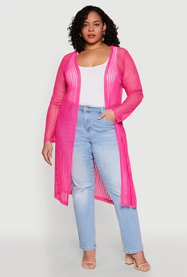Womens Plus Shadow Stripe Mesh Duster,