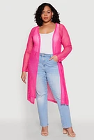 Womens Plus Shadow Stripe Mesh Duster,