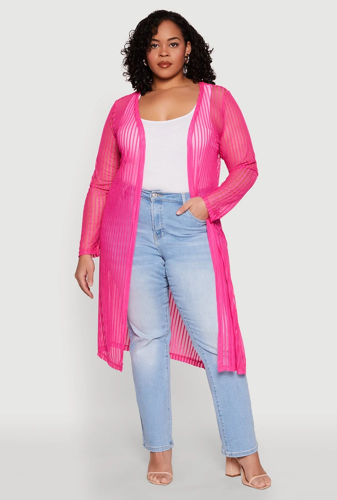 Womens Plus Shadow Stripe Mesh Duster, 2X
