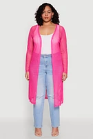 Womens Plus Shadow Stripe Mesh Duster,