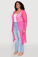 Womens Plus Shadow Stripe Mesh Duster,