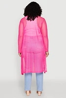 Womens Plus Shadow Stripe Mesh Duster,