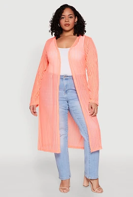 Womens Plus Shadow Stripe Mesh Duster,