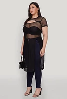 Womens Plus Size Shadow Stripe Slit Front Maxi Top, Black, Size 1X