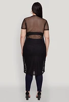Womens Plus Size Shadow Stripe Slit Front Maxi Top, Black, Size 1X