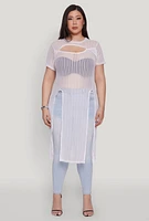 Womens Plus Size Shadow Stripe Slit Front Maxi Top, White, Size 3X