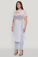 Womens Plus Size Shadow Stripe Slit Front Maxi Top, White, Size 3X