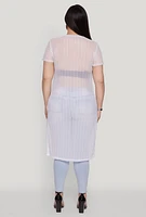 Womens Plus Size Shadow Stripe Slit Front Maxi Top, White, Size 3X