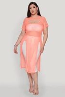 Womens Plus Shadow Stripe Slit Front Maxi Top,