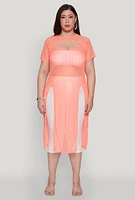 Womens Plus Shadow Stripe Slit Front Maxi Top,