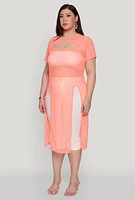 Womens Plus Shadow Stripe Slit Front Maxi Top,
