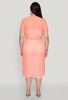 Womens Plus Shadow Stripe Slit Front Maxi Top,