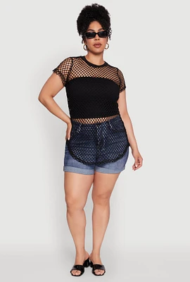 Womens Plus Chic Fishnet Crew Neck Tee,