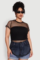 Womens Plus Chic Fishnet Crew Neck Tee, 2X
