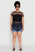 Womens Plus Chic Fishnet Crew Neck Tee, 2X