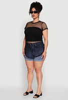 Womens Plus Chic Fishnet Crew Neck Tee, 2X