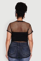 Womens Plus Chic Fishnet Crew Neck Tee, 2X