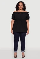 Womens Plus Off the Shoulder Peplum Top,
