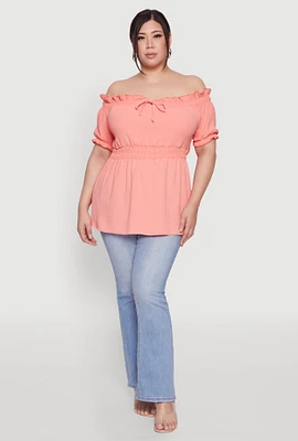 Womens Plus Off the Shoulder Peplum Top,