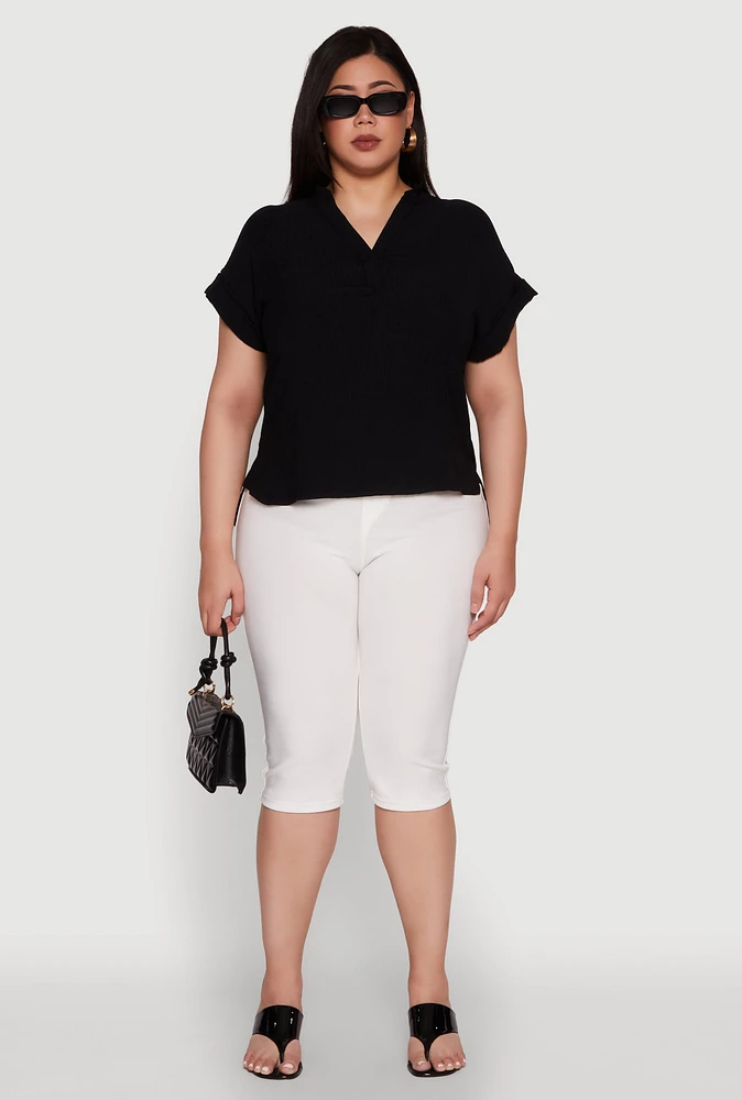Womens Plus Chic Crepe Knit Side Slit Blouse,