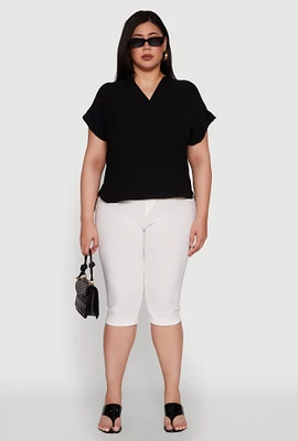 Womens Plus Chic Crepe Knit Side Slit Blouse,
