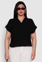 Womens Plus Chic Crepe Knit Side Slit Blouse, 2X