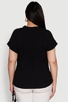 Womens Plus Chic Crepe Knit Side Slit Blouse,