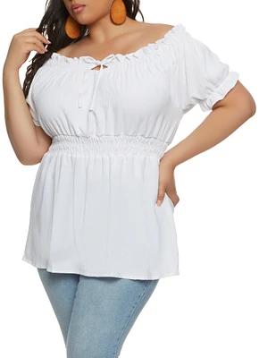 Womens Plus Size Gauze Knit Off the Shoulder Blouse, White, Size 3X