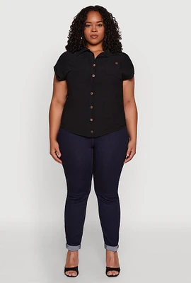 Womens Plus Airy Button Front Shirt,