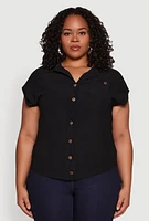 Womens Plus Airy Button Front Shirt,