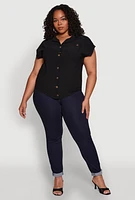 Womens Plus Airy Button Front Shirt,