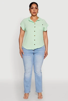 Womens Plus Airy Button Front Shirt,