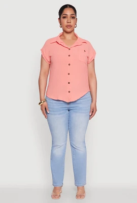 Womens Plus Airy Button Front Shirt,