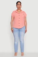 Womens Plus Airy Button Front Shirt,