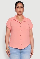 Womens Plus Airy Button Front Shirt,