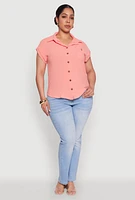 Womens Plus Airy Button Front Shirt,