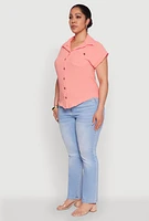 Womens Plus Airy Button Front Shirt,